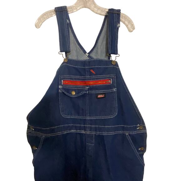 Dickies Denim Bib Overalls L Regular Blue Workwear Carpenter Pockets Heavy Duty - Picture 2 of 8